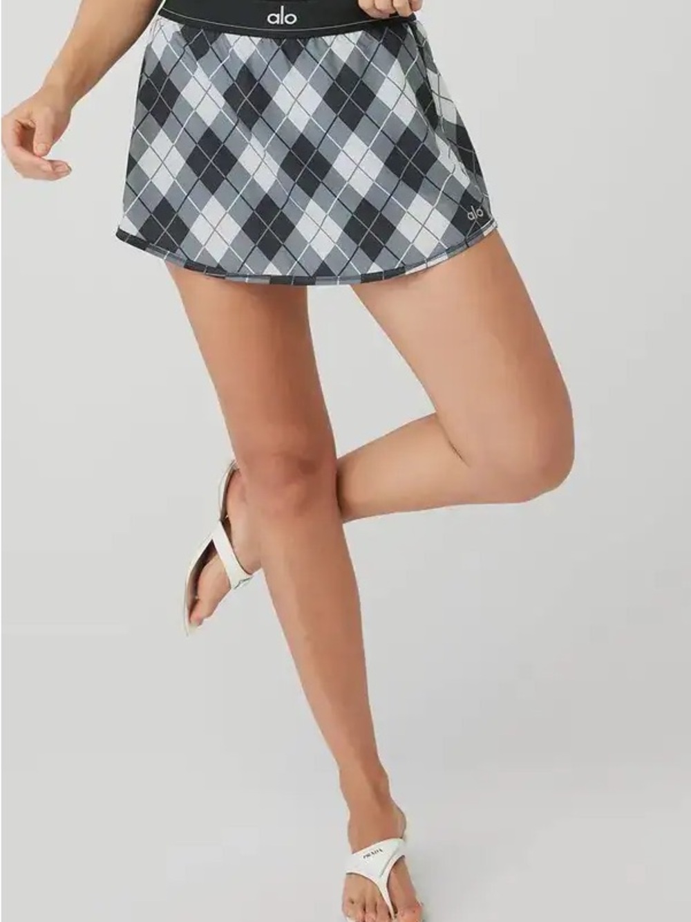 ALO Yoga Black & Gray Argyle Tennis Skort